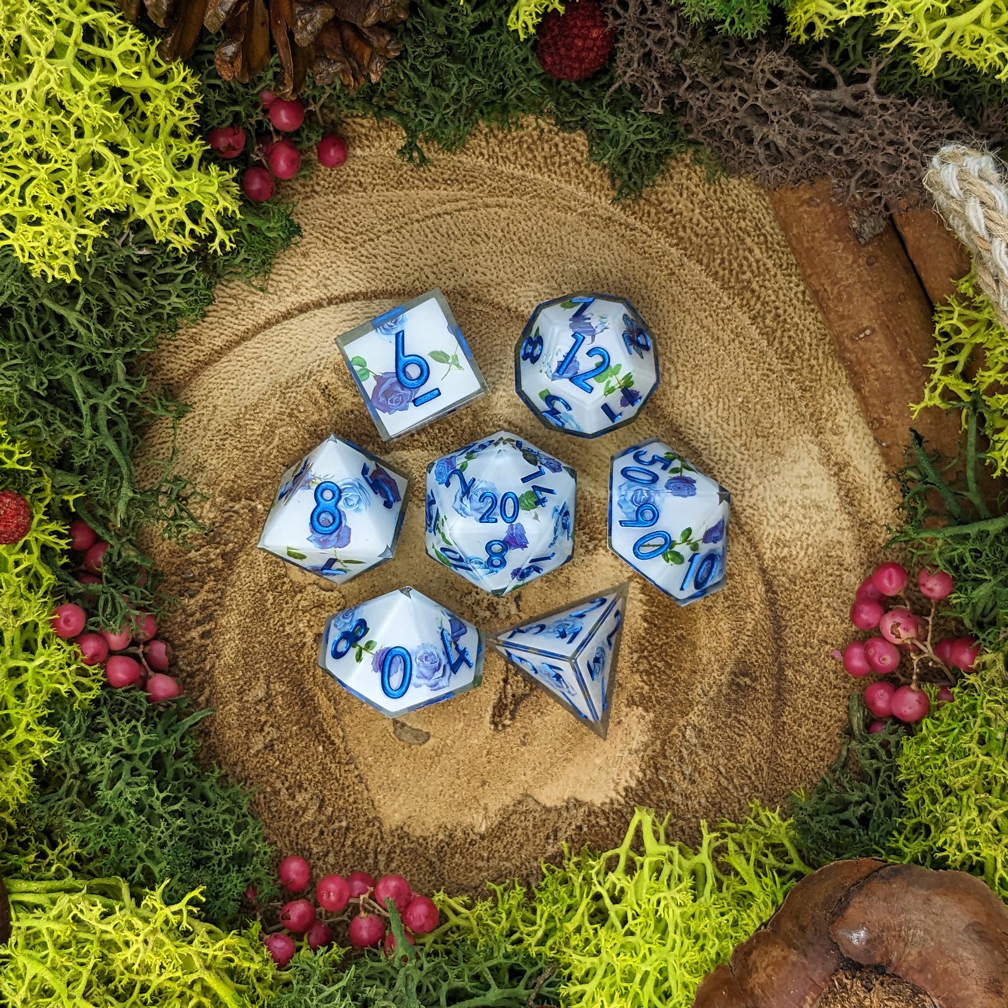 Blue Rose Garden | Sharp Edge Dice - Dice Set - Luffleberry