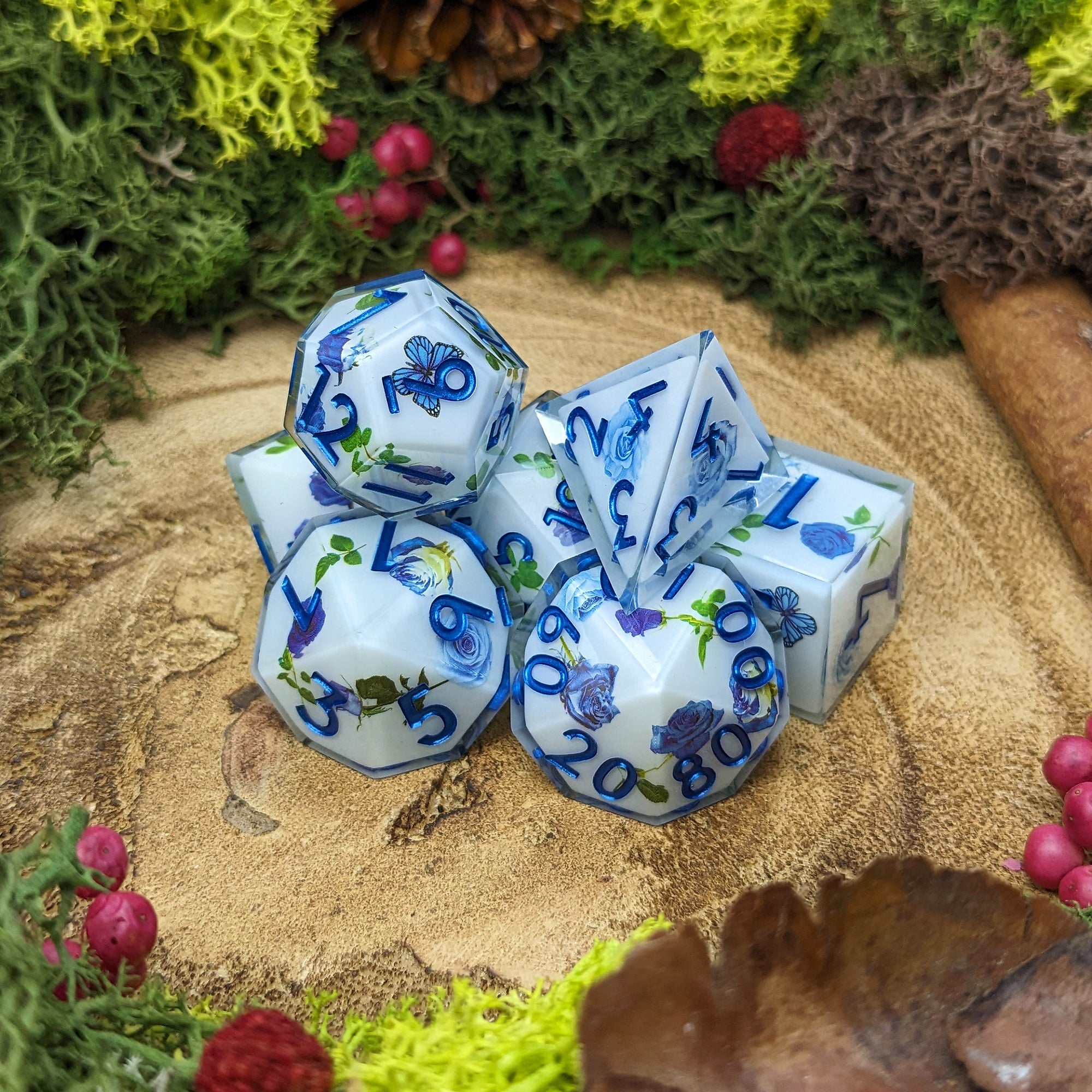 Blue Rose Garden | Sharp Edge Dice - Dice Set - Luffleberry