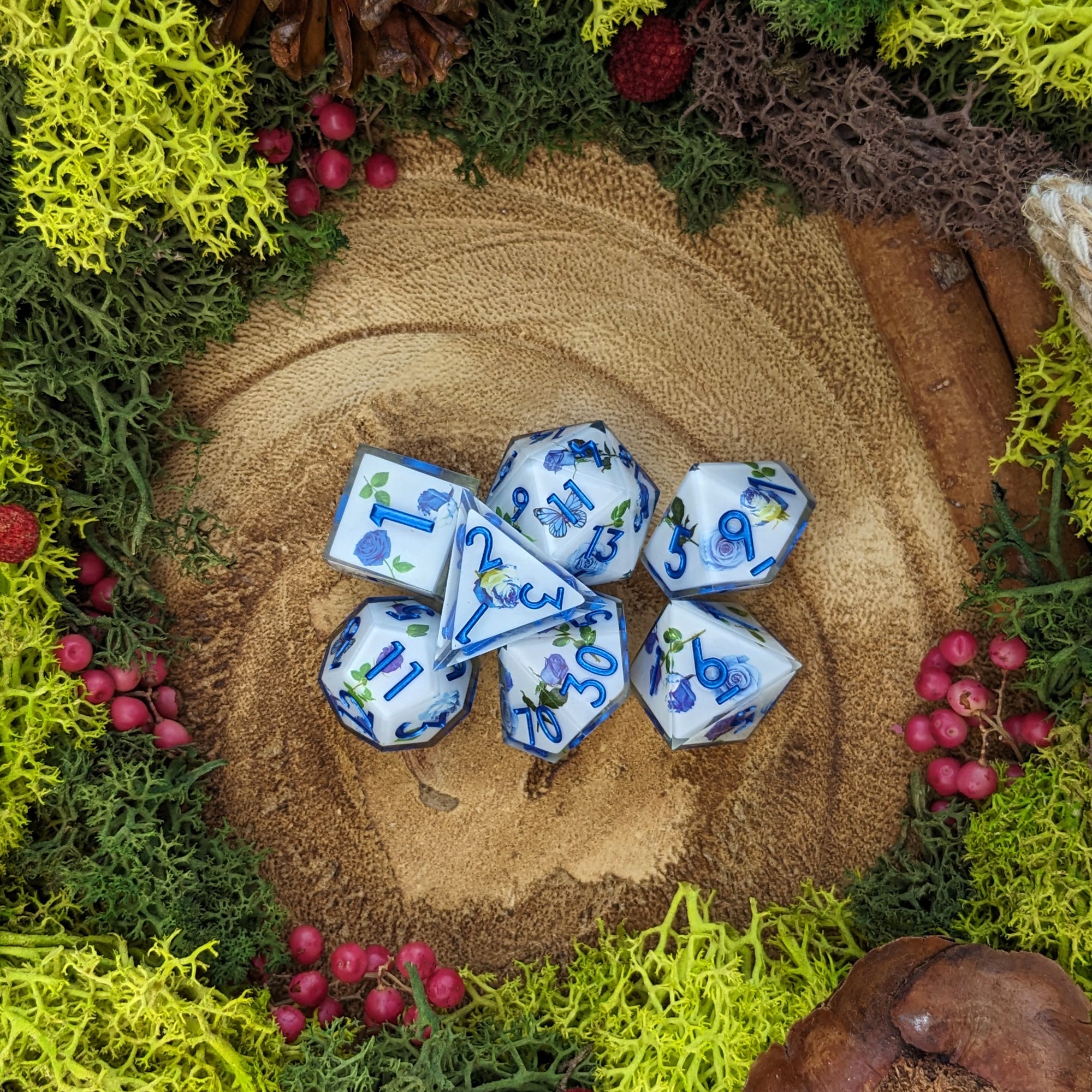 Blue Rose Garden | Sharp Edge Dice - Dice Set - Luffleberry