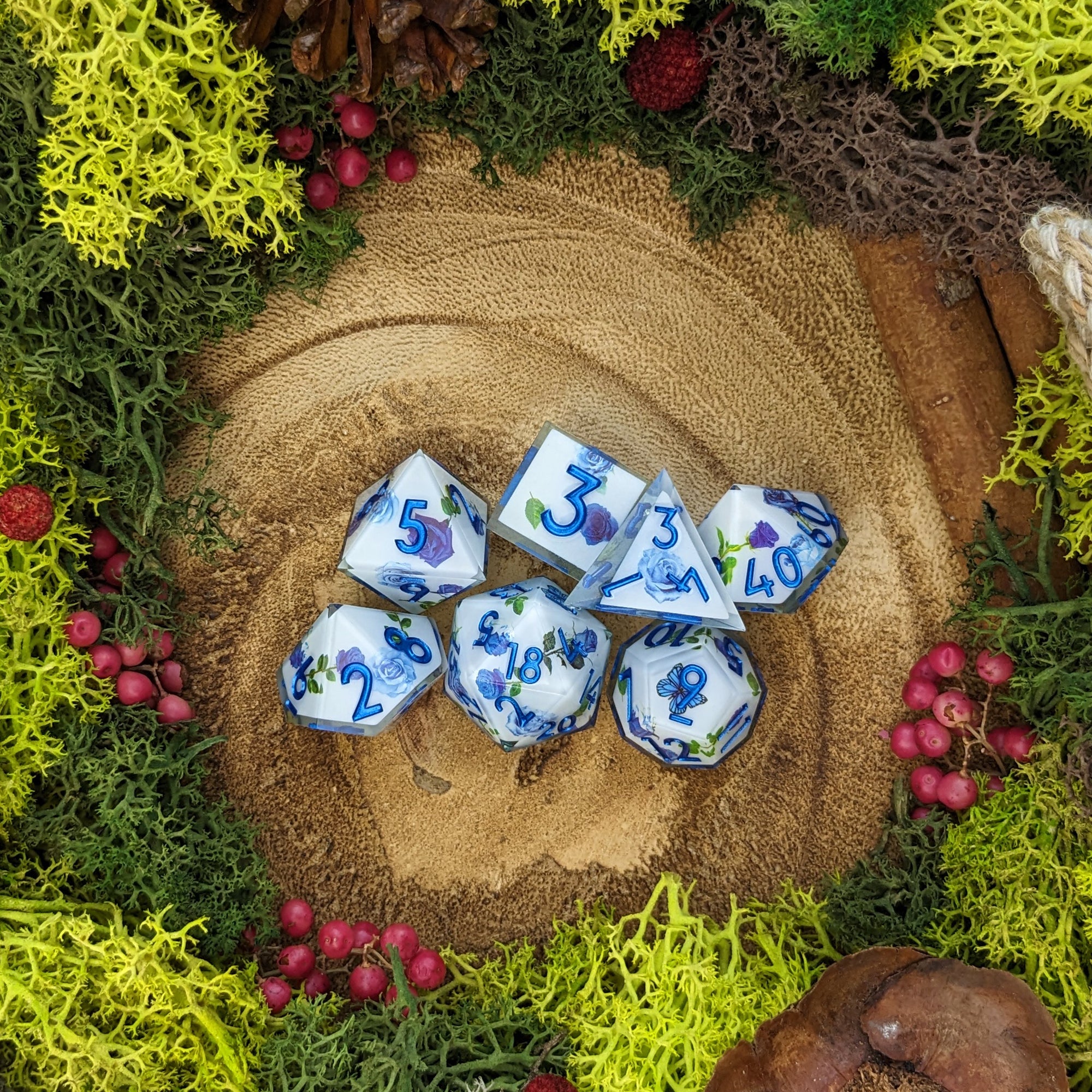 Blue Rose Garden | Sharp Edge Dice - Dice Set - Luffleberry