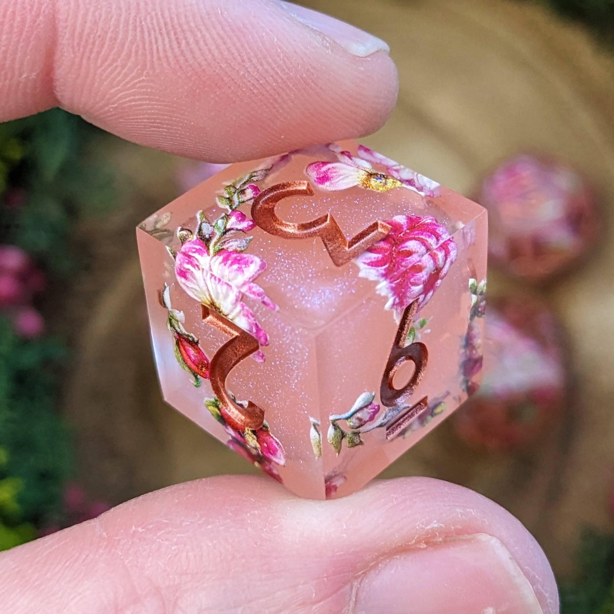 Blushing Blooms | Sharp Edge Dice - Dice Set - Luffleberry