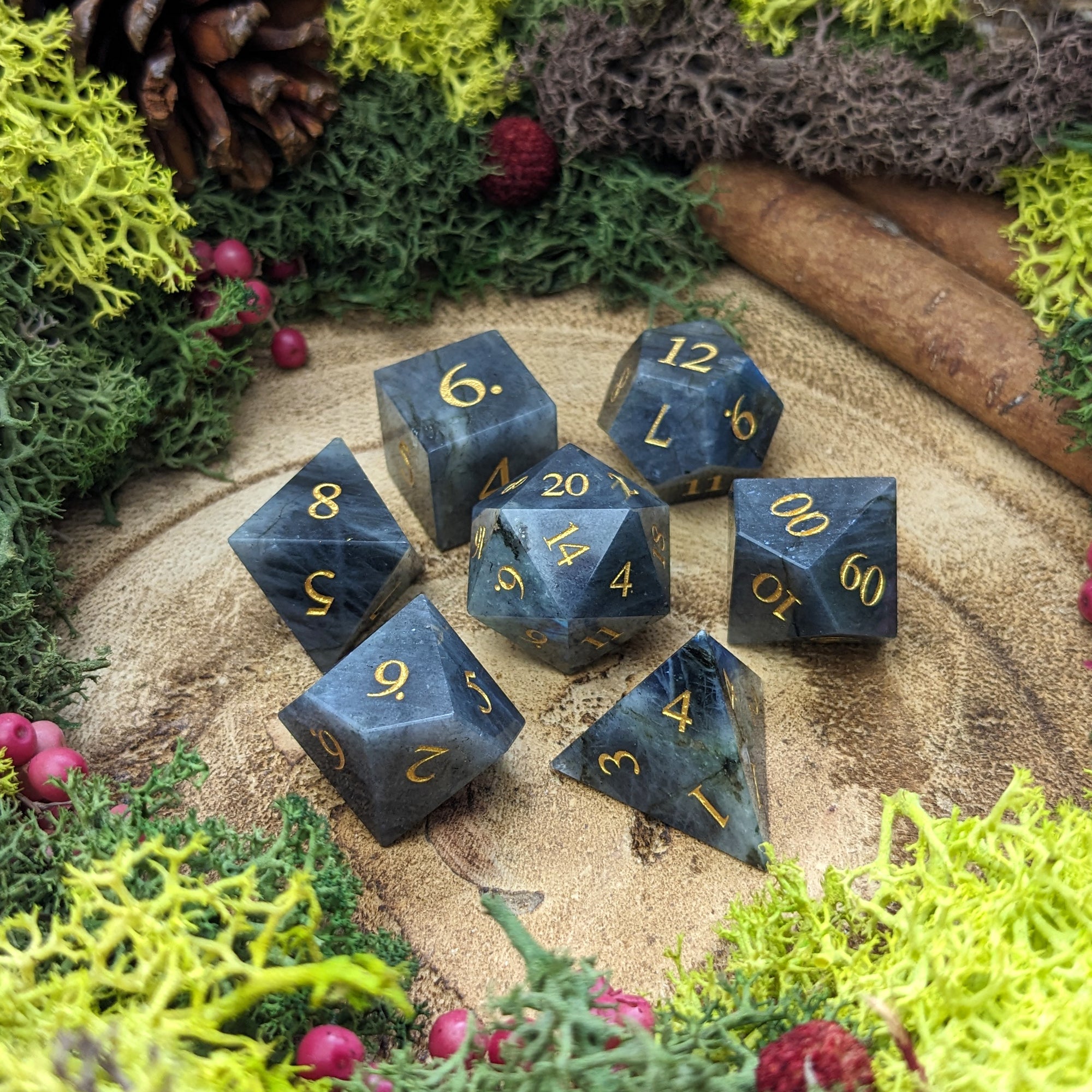 Grey Labradorite | Gemstone Dice - Dice Set - Luffleberry