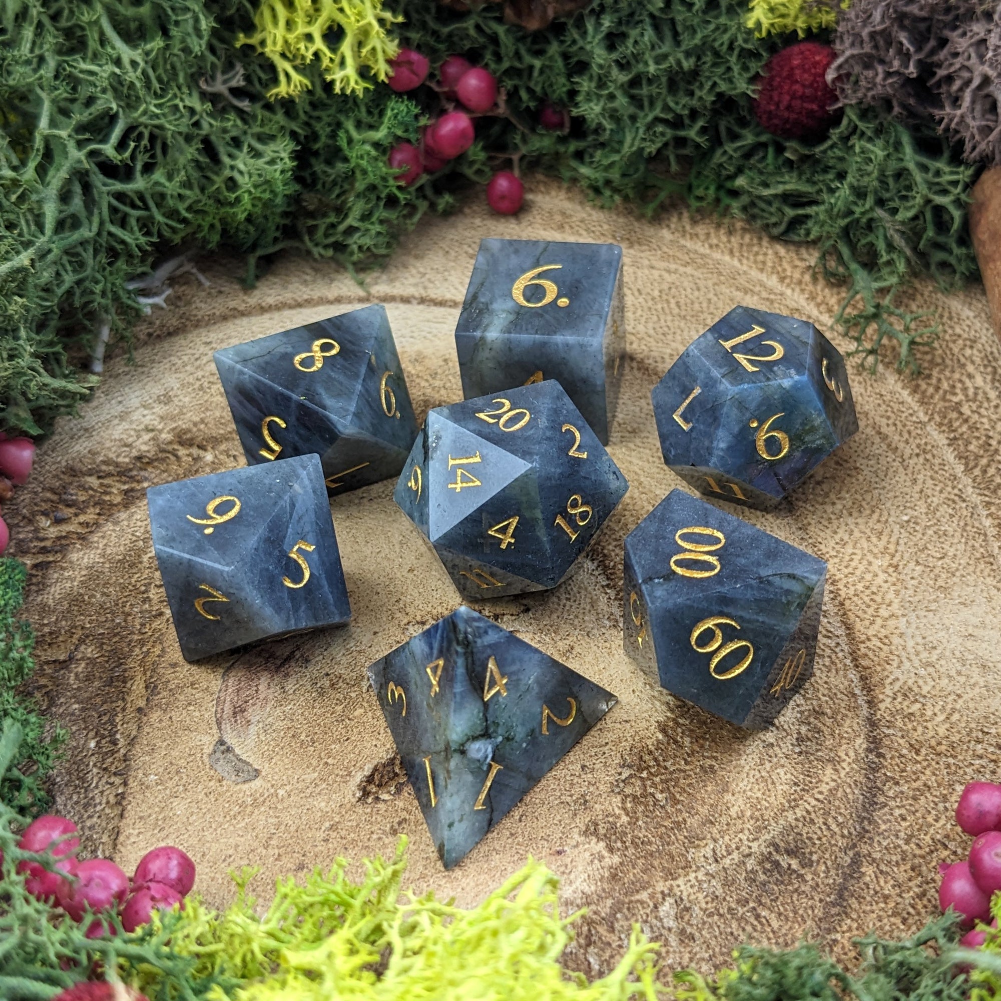 Grey Labradorite | Gemstone Dice - Dice Set - Luffleberry