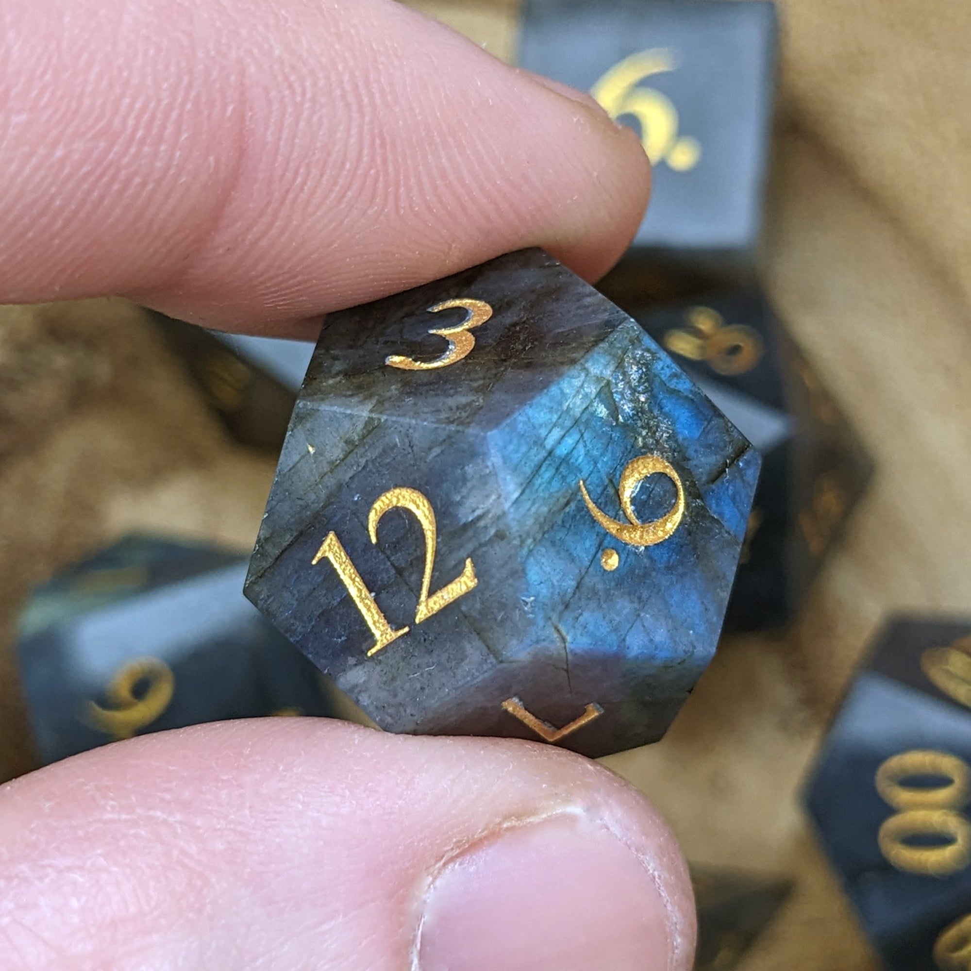 Grey Labradorite | Gemstone Dice - Dice Set - Luffleberry