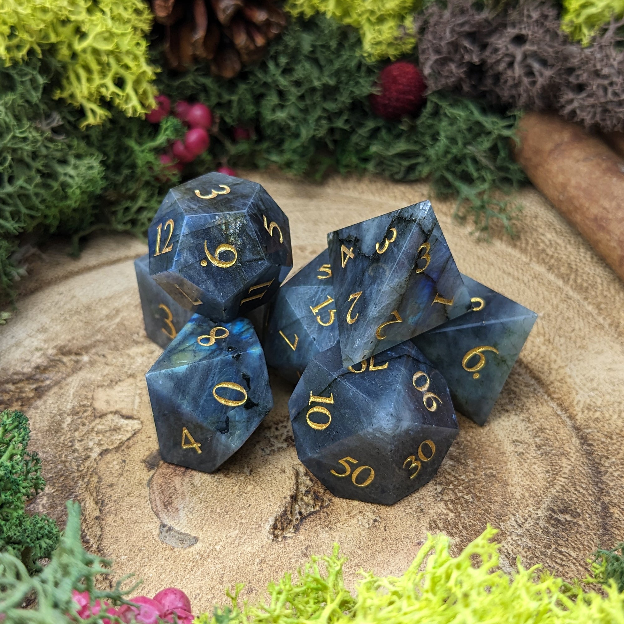 Grey Labradorite | Gemstone Dice - Dice Set - Luffleberry