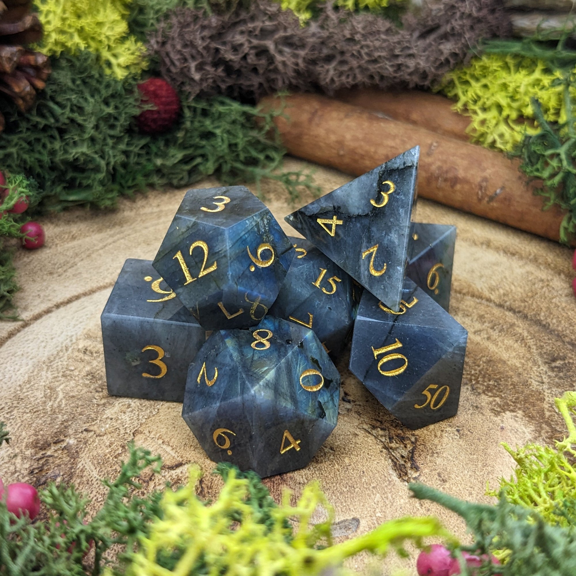 Grey Labradorite | Gemstone Dice - Dice Set - Luffleberry