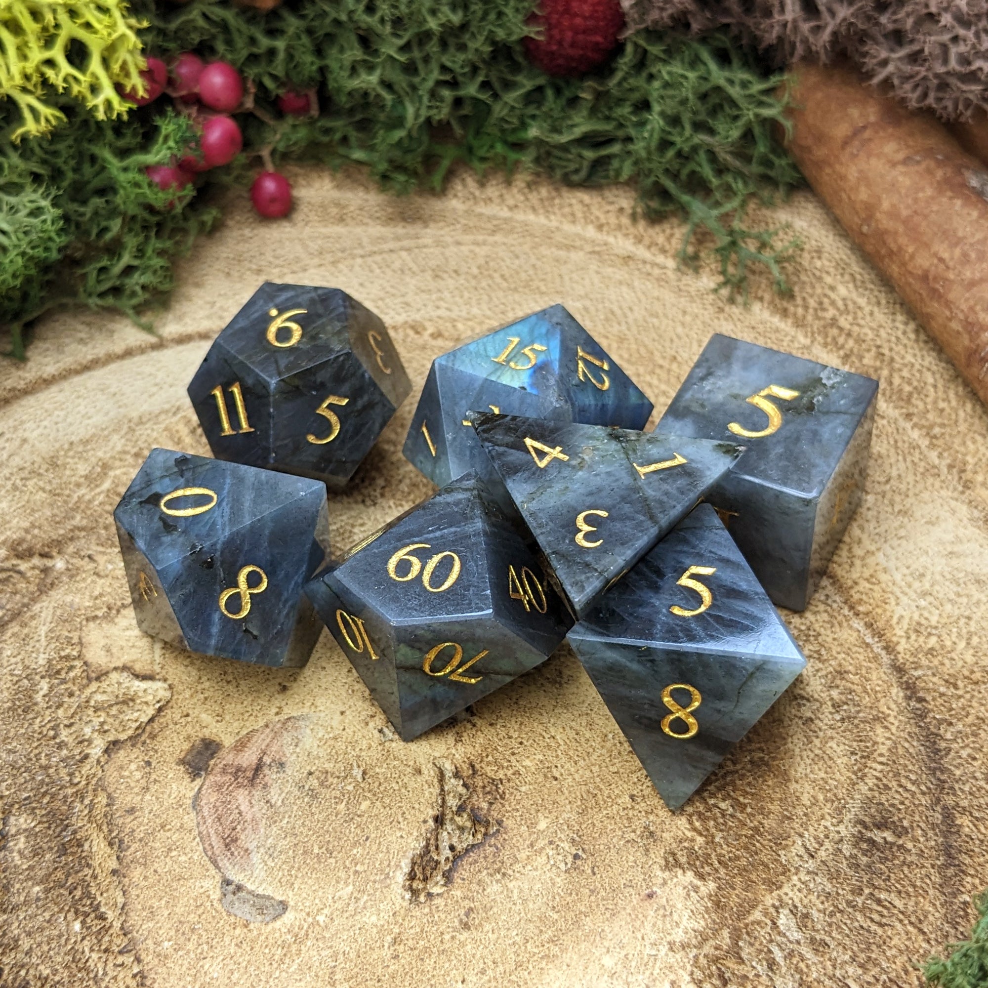 Grey Labradorite | Gemstone Dice - Dice Set - Luffleberry