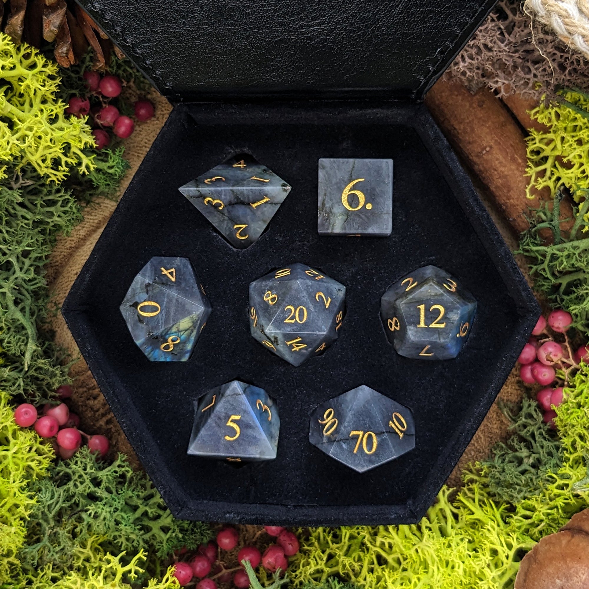 Grey Labradorite | Gemstone Dice - Dice Set - Luffleberry