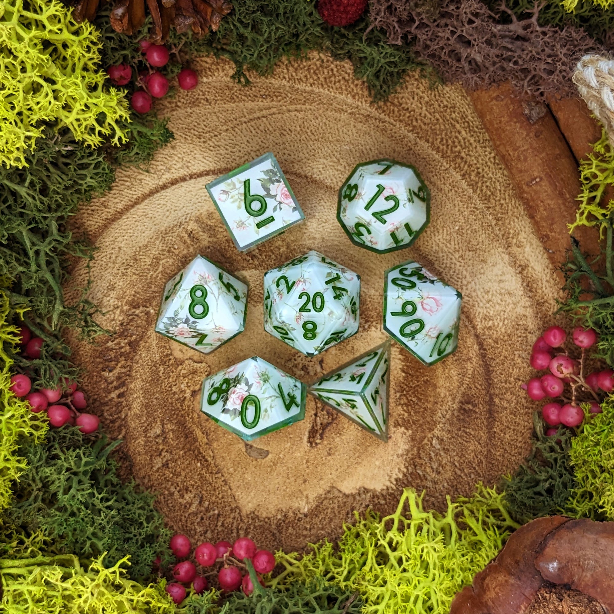 Vintage Rose | Mint | Sharp Edge Dice - Dice Set - Luffleberry