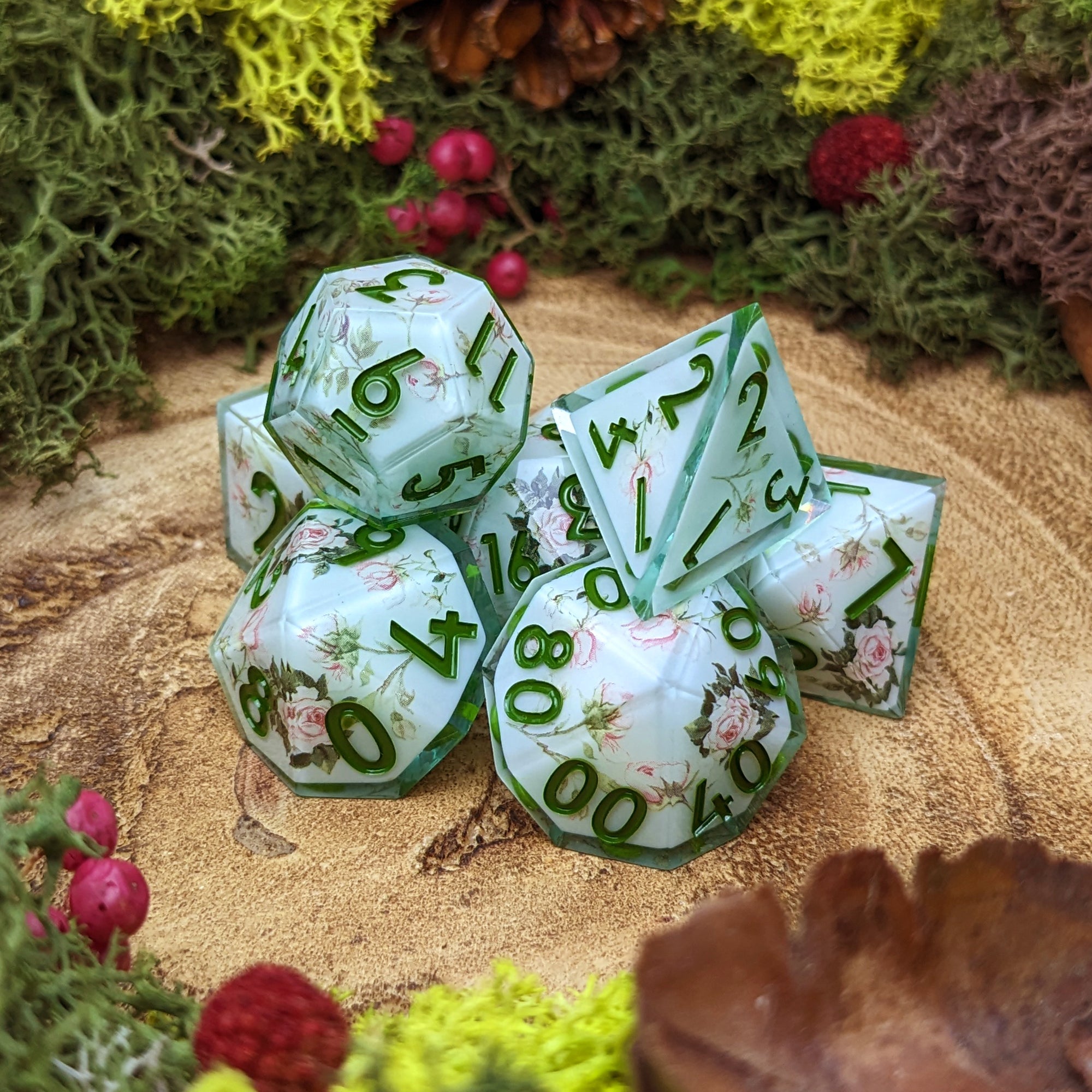 Vintage Rose | Mint | Sharp Edge Dice - Dice Set - Luffleberry