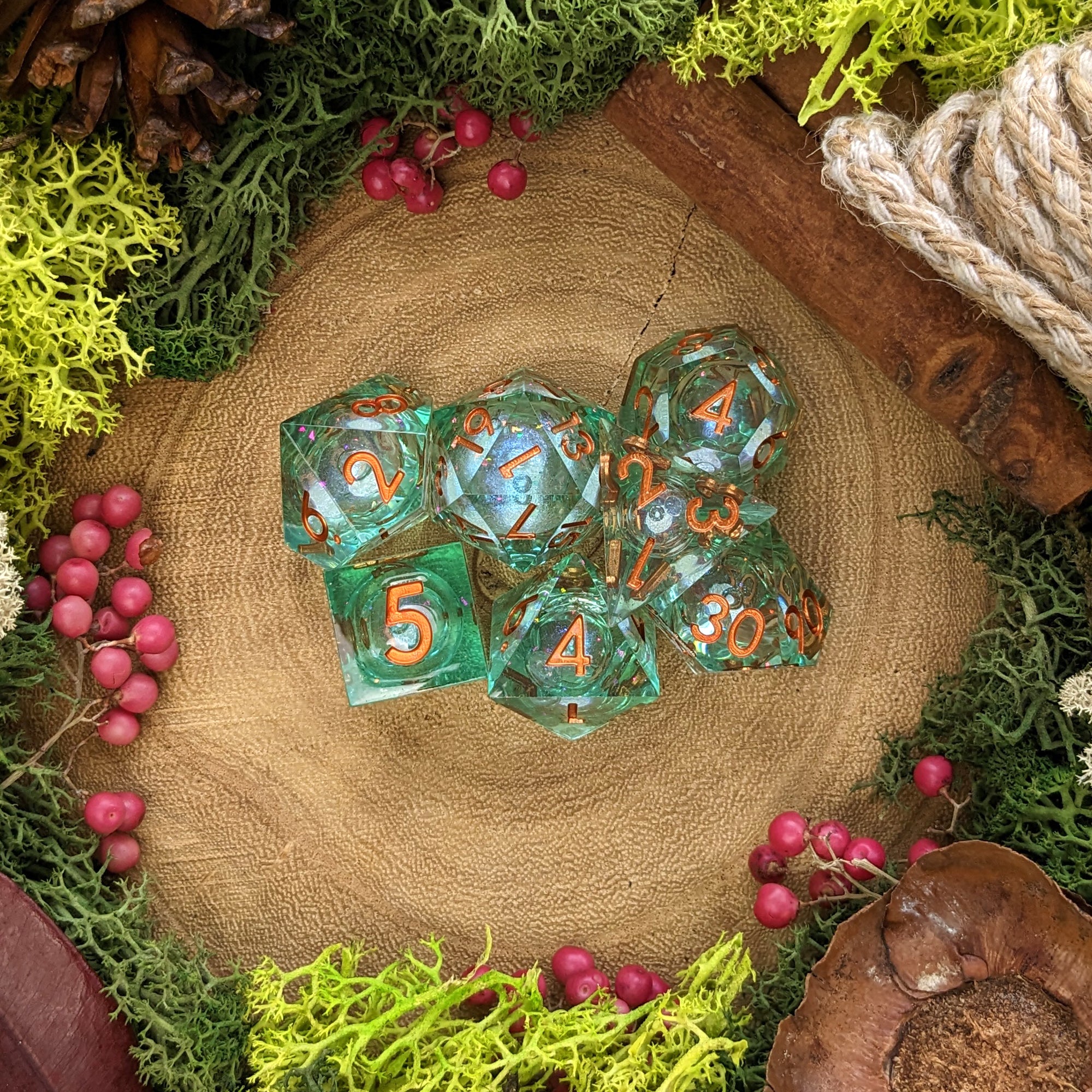 Aqua Pearl | Sharp Edge Liquid Core Dice - Dice Set - Luffleberry