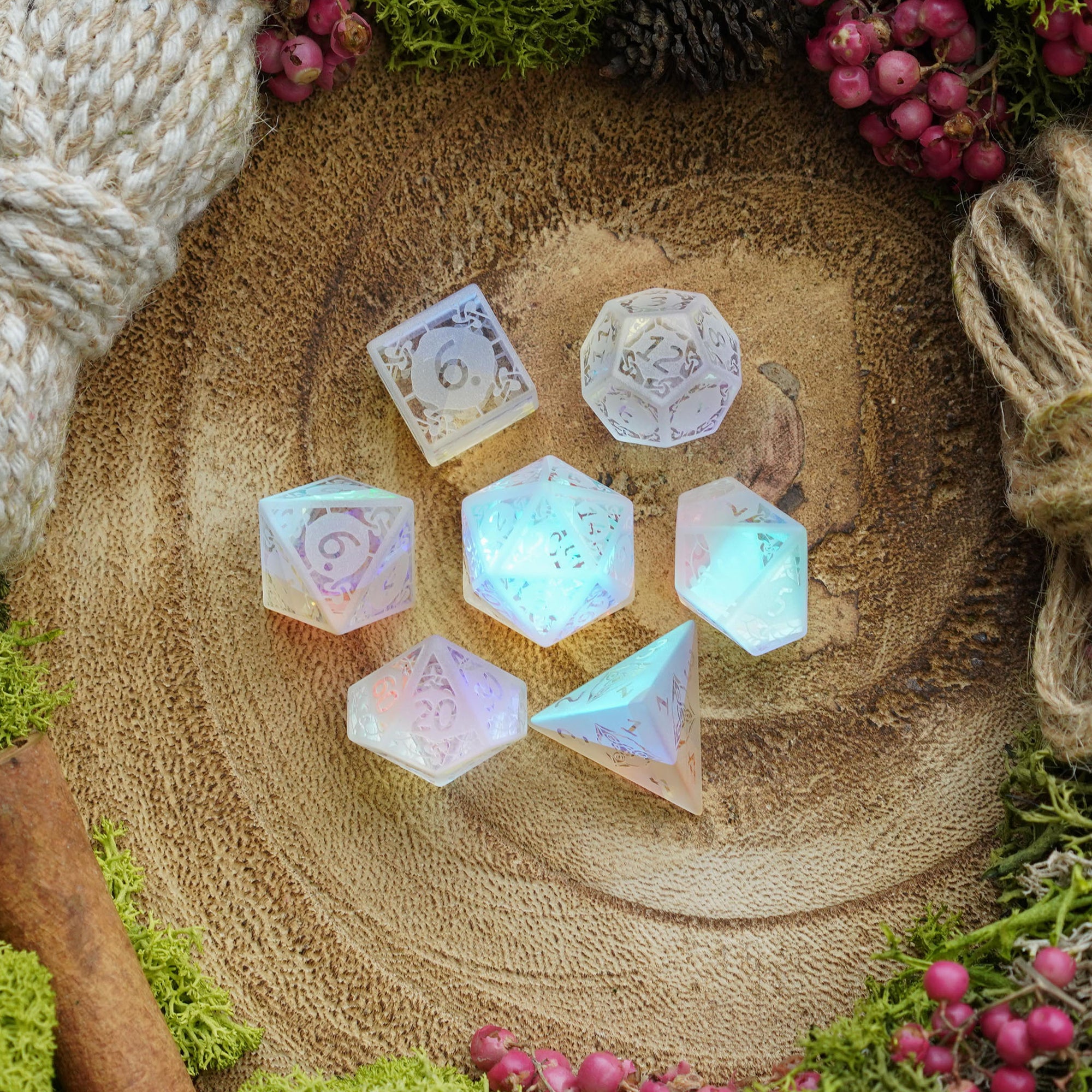 Frosted Rainbow Prism | Dichroic Glass 'B Grade' Dice Seconds - Dice Set - Luffleberry