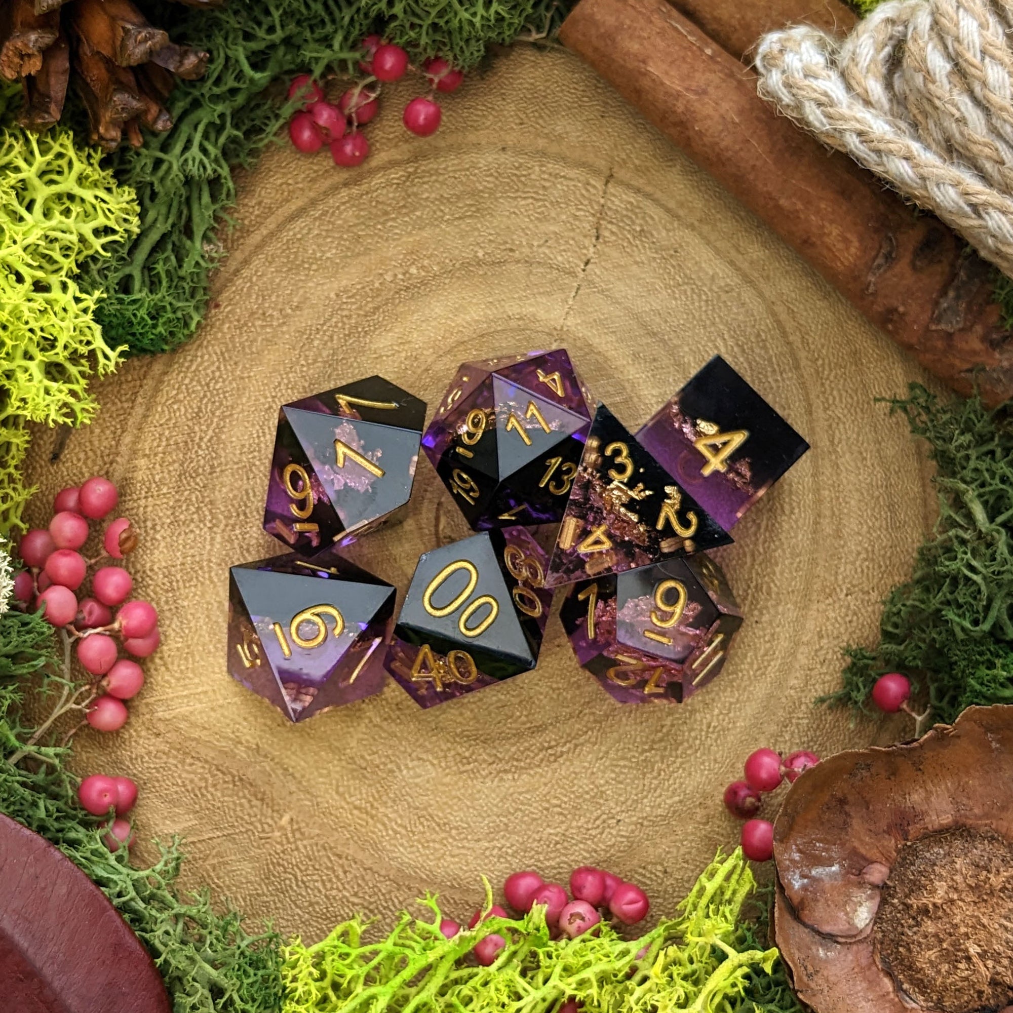 Midnight Blossom | Sharp Edge Resin Dice - Dice Set - Luffleberry