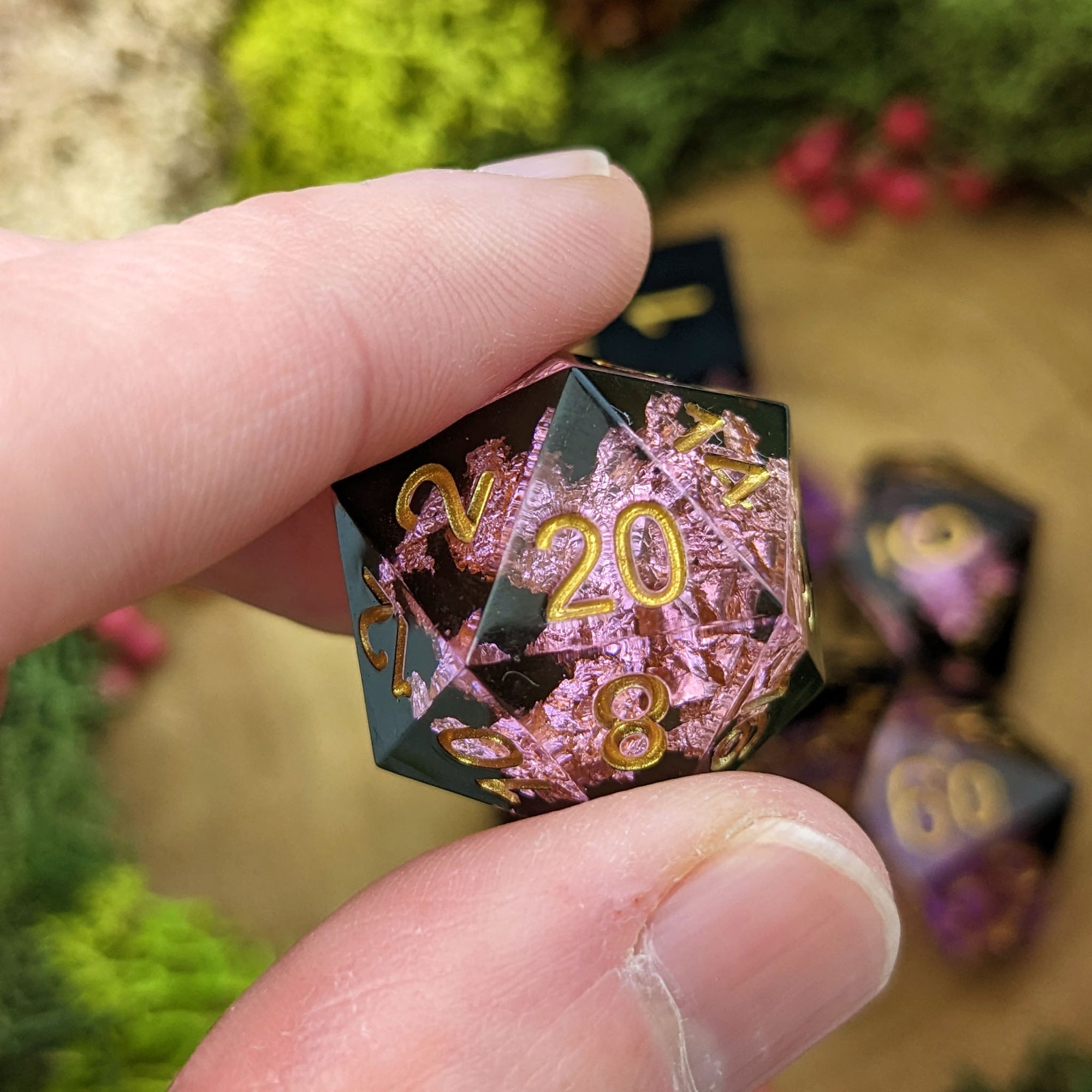 Midnight Blossom | Sharp Edge Resin Dice - Dice Set - Luffleberry