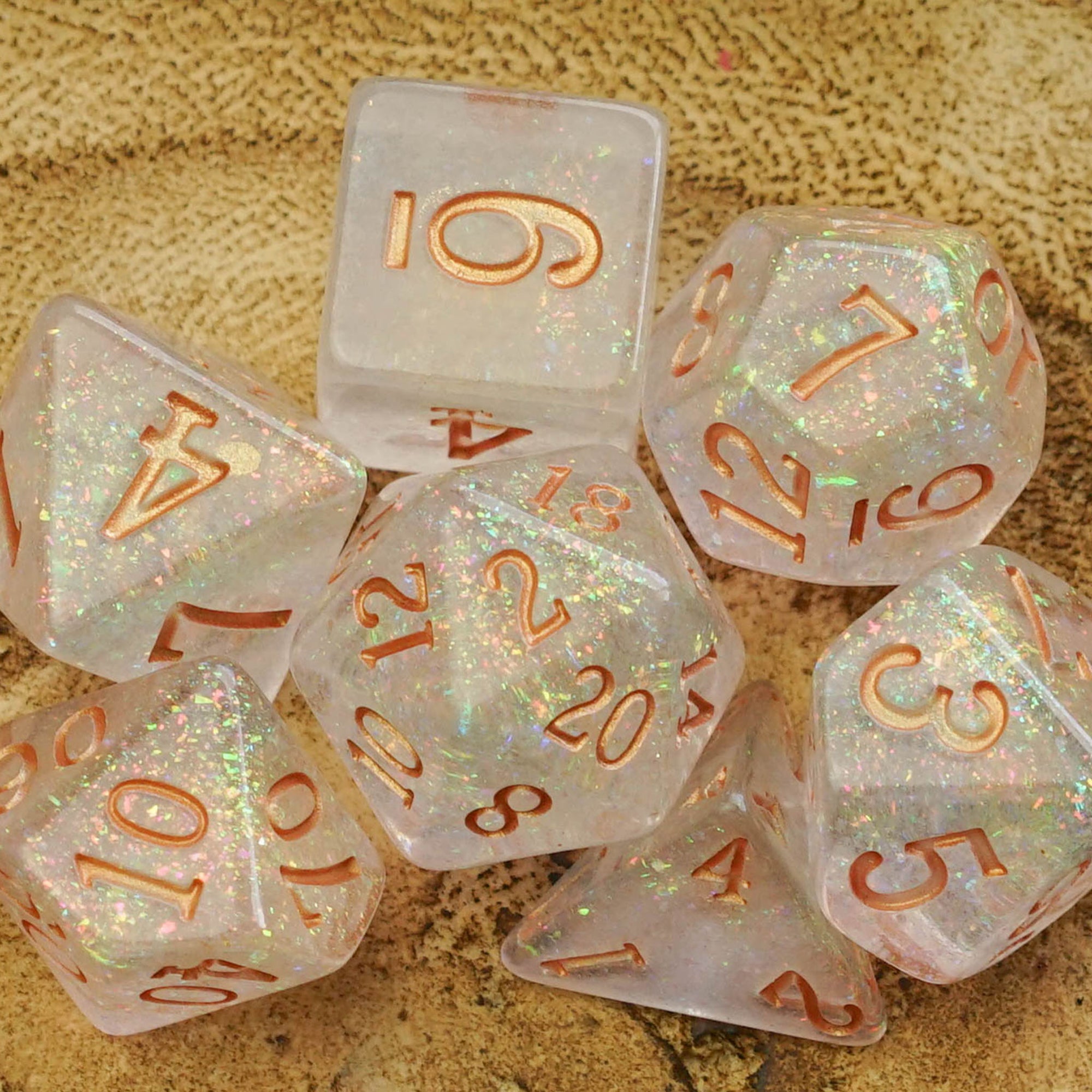 Rose Gold | Faerie Fire Dice - Dice Set - Luffleberry