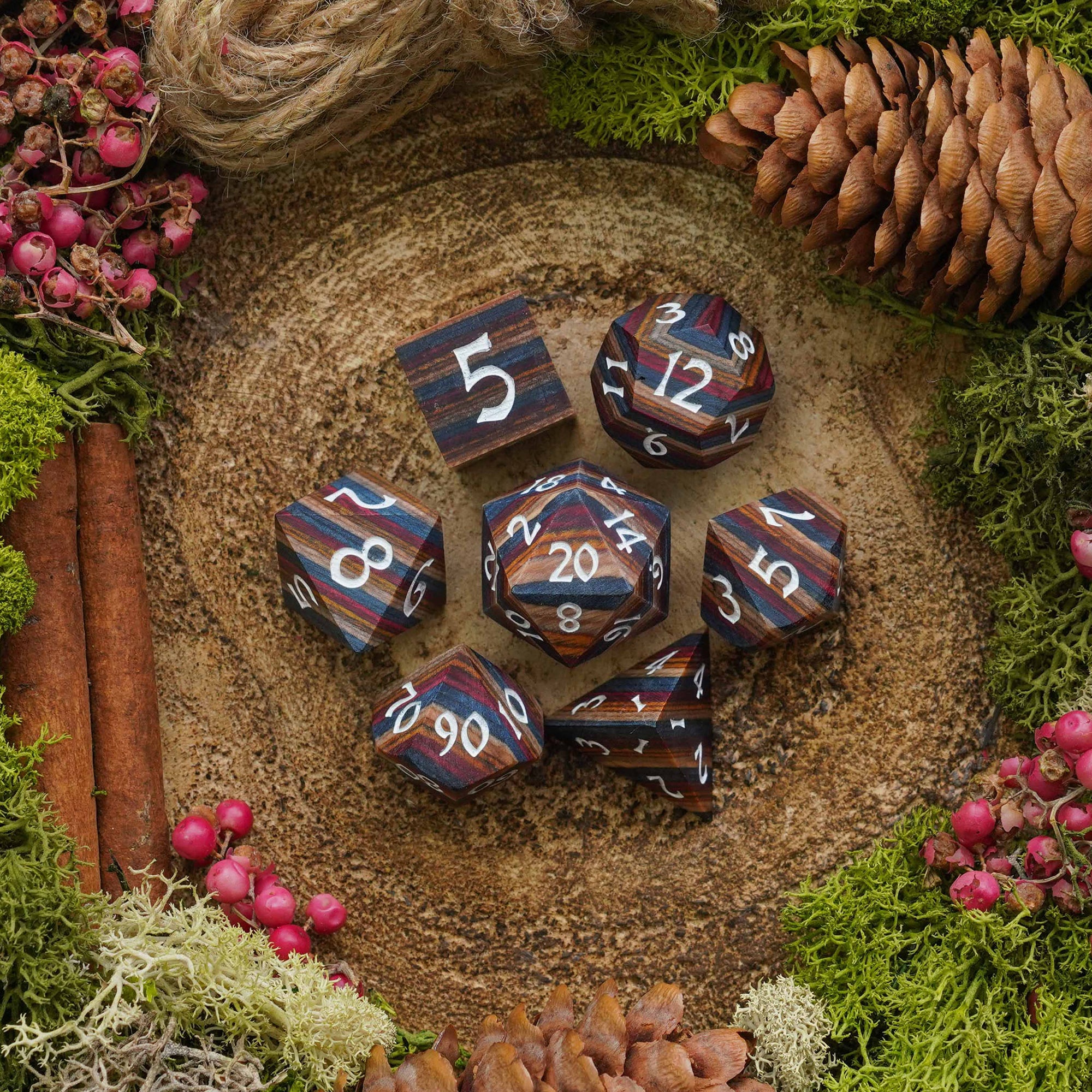 Striped Wood | Wooden Dice - Dice Set - Luffleberry