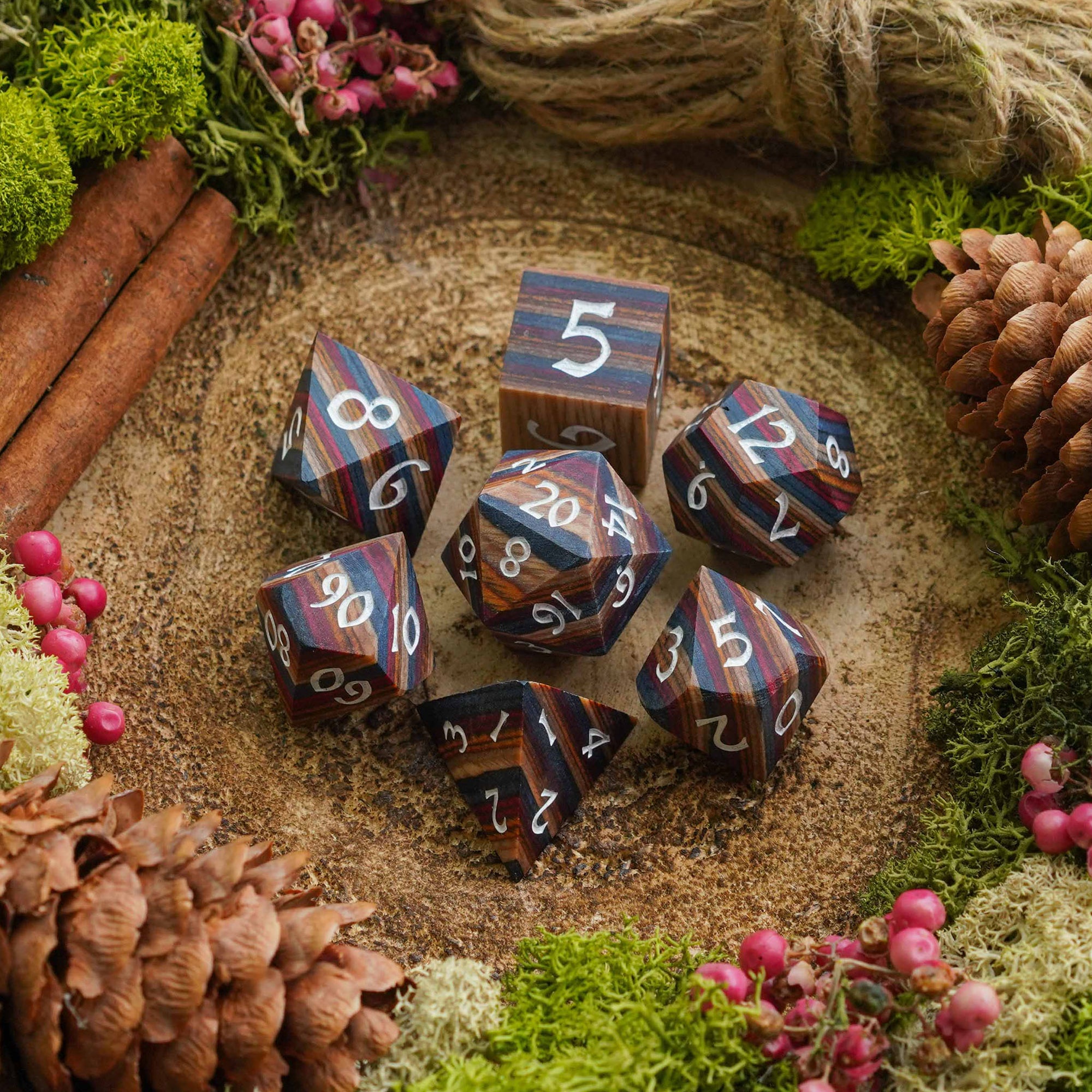 Striped Wood | Wooden Dice - Dice Set - Luffleberry