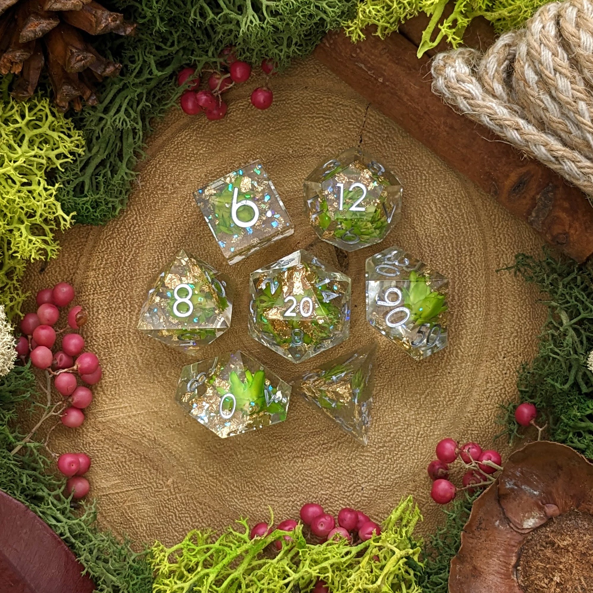 Verdant Bloom | Sharp Edge Resin Dice - Dice Set - Luffleberry