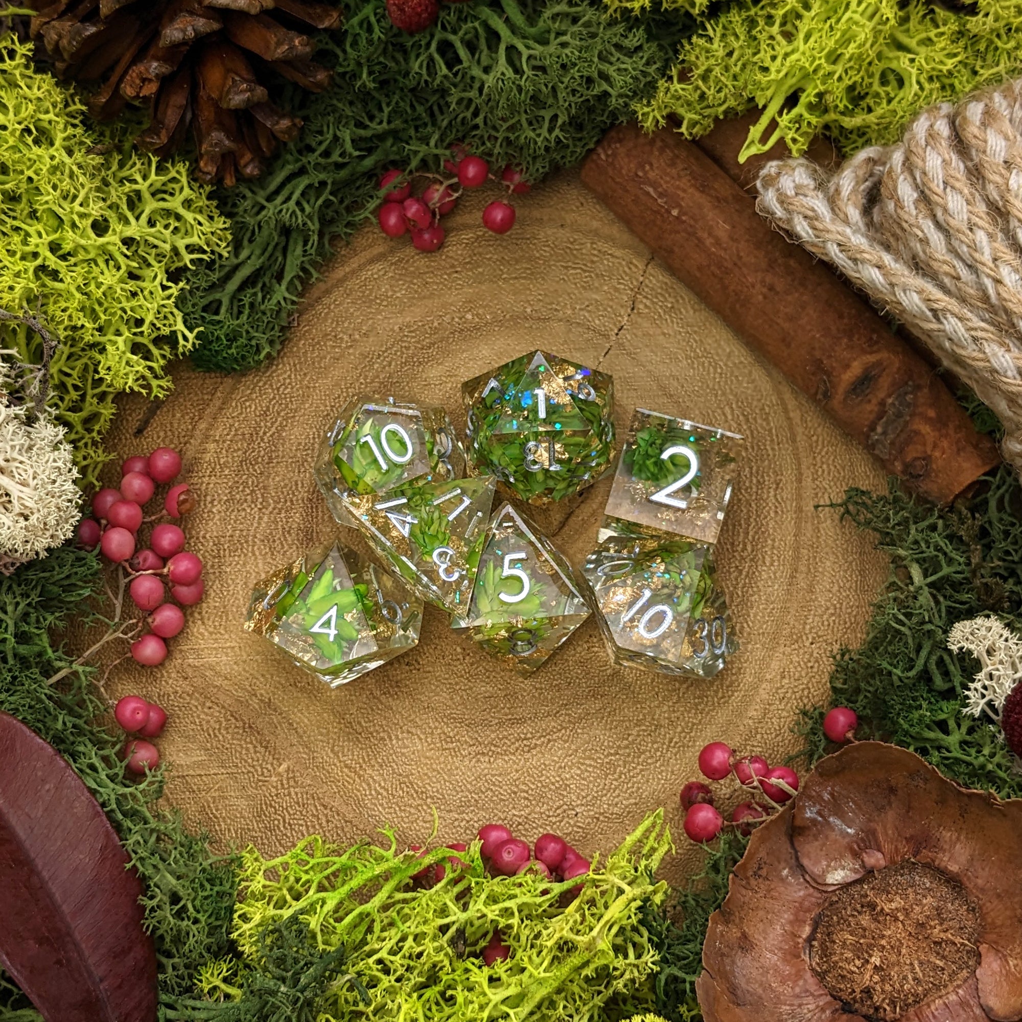 Verdant Bloom | Sharp Edge Resin Dice - Dice Set - Luffleberry