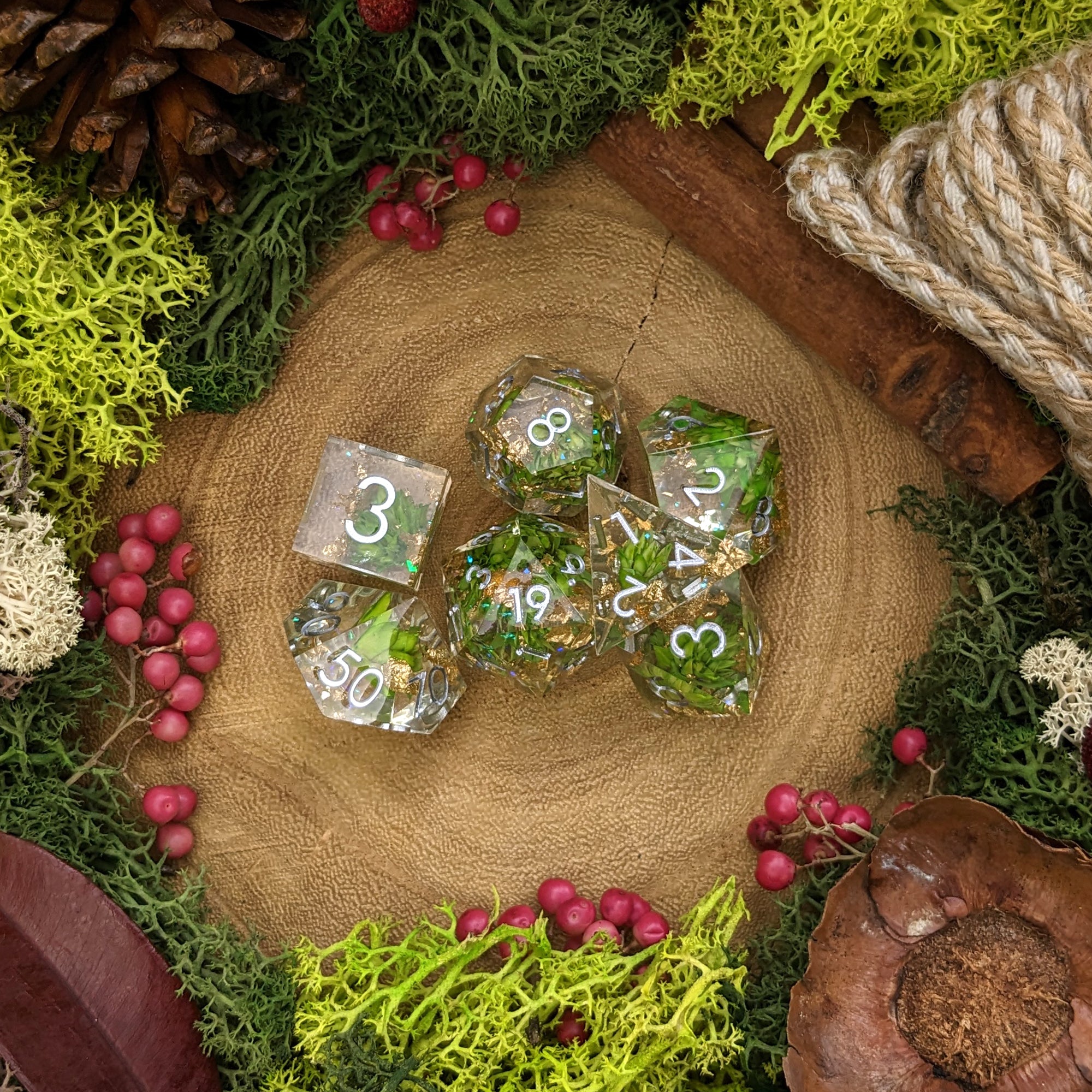 Verdant Bloom | Sharp Edge Resin Dice - Dice Set - Luffleberry