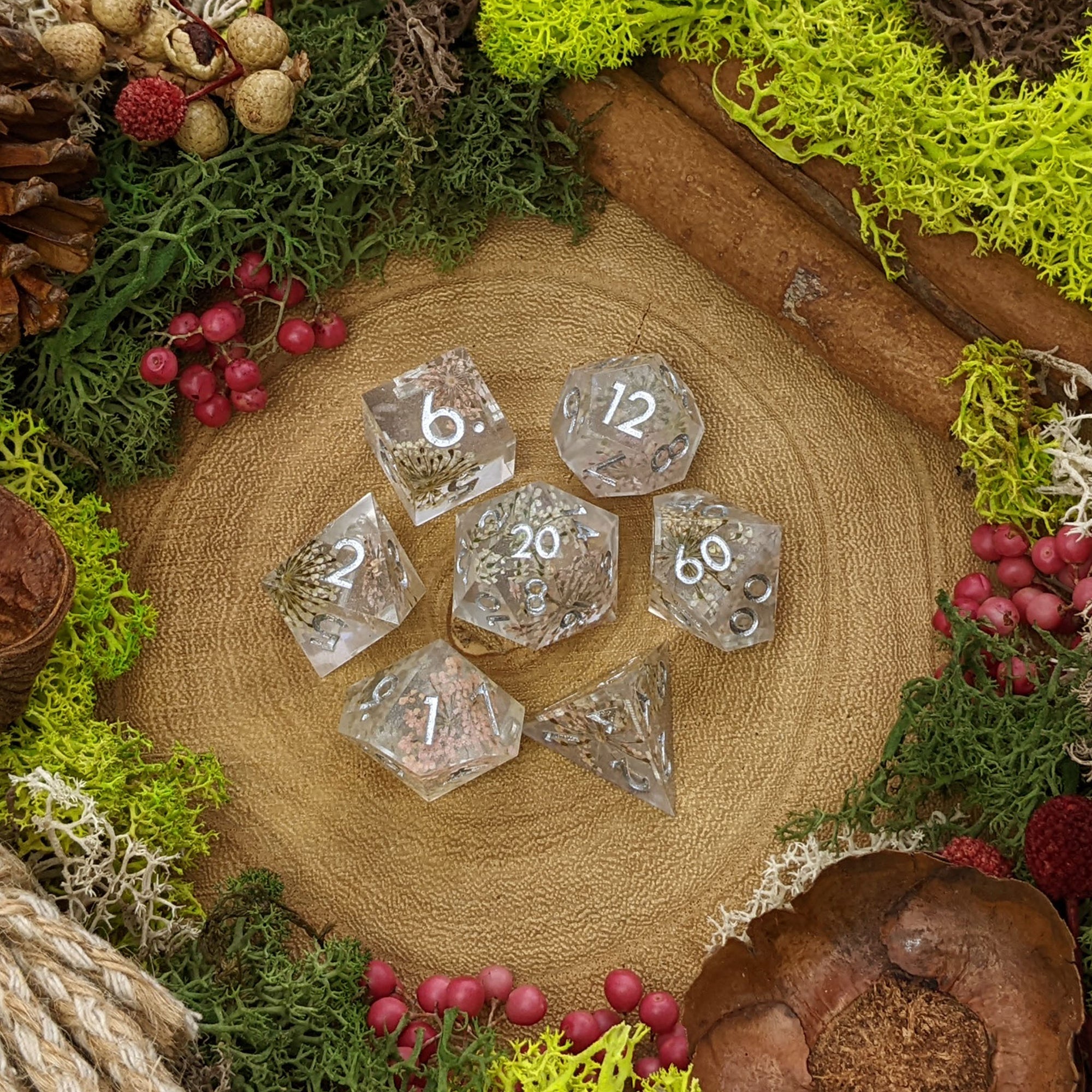 Wintertide Blossom | Sharp Edge Resin Dice - Dice Set - Luffleberry