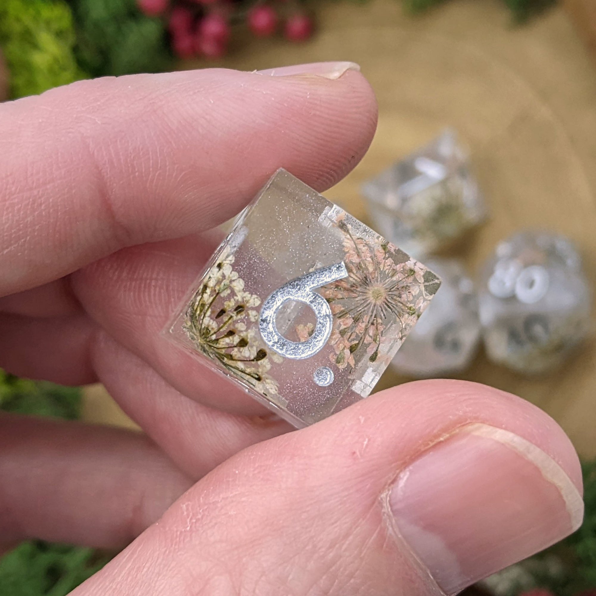 Wintertide Blossom | Sharp Edge Resin Dice - Dice Set - Luffleberry