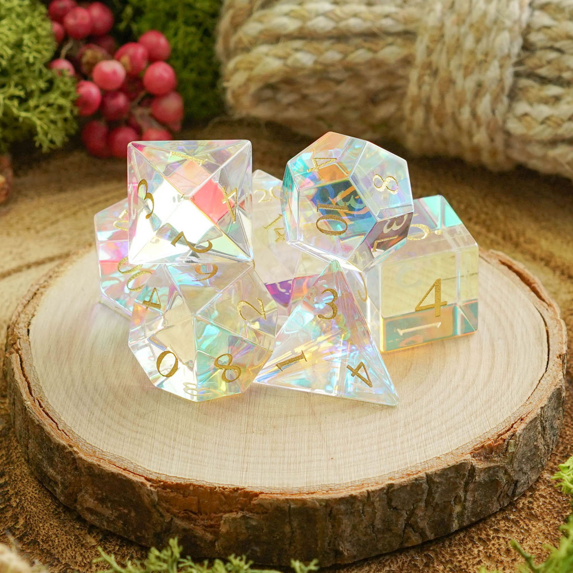 Rainbow Prism | Dichroic Glass 'B Grade' Dice Seconds - Dice Set - Luffleberry