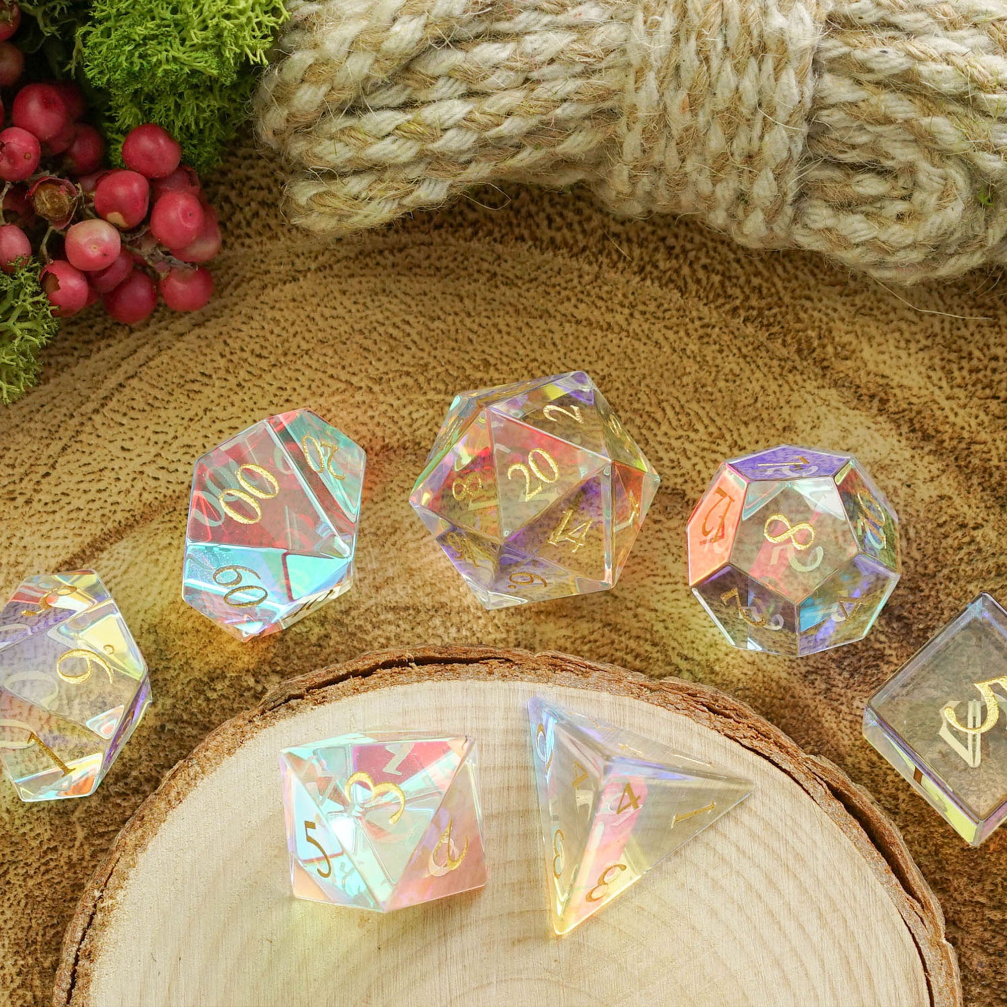 Rainbow Prism | Dichroic Glass 'B Grade' Dice Seconds - Dice Set - Luffleberry