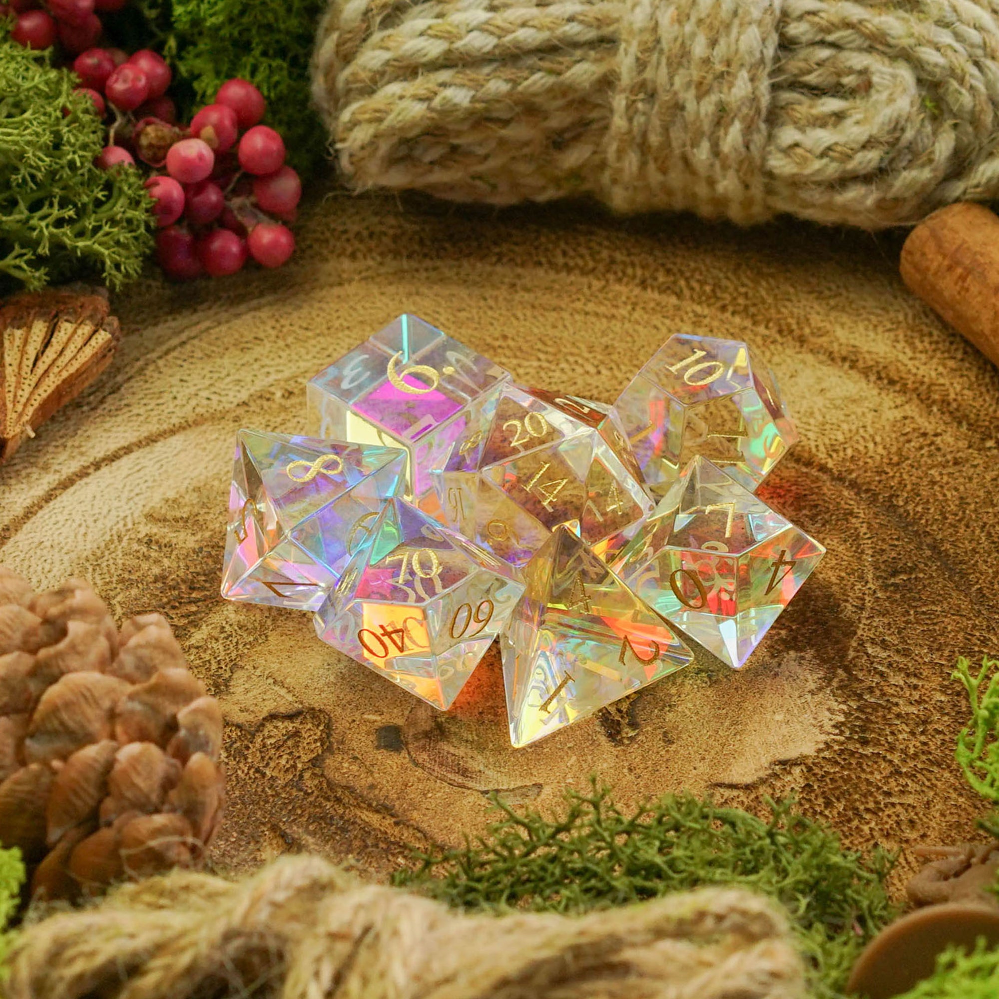 Rainbow Prism | Dichroic Glass 'B Grade' Dice Seconds - Dice Set - Luffleberry