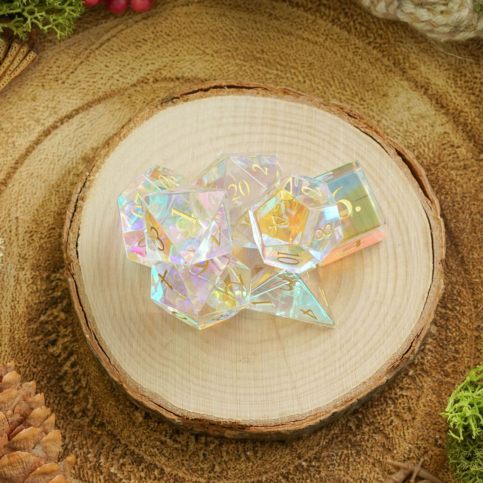 Rainbow Prism | Dichroic Glass 'B Grade' Dice Seconds - Dice Set - Luffleberry